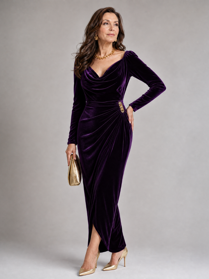 Samiol | Draped Cowl Neck Satin Midi Dress