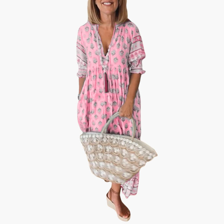 Women’s summer dress with V-neckline and half sleeves