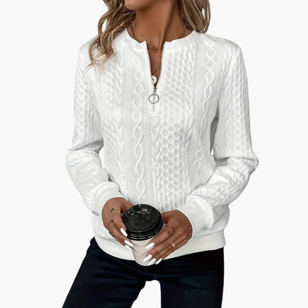 Cable Knit Zip Sweater – Women's Long Sleeve Pullover -  Made By Riley