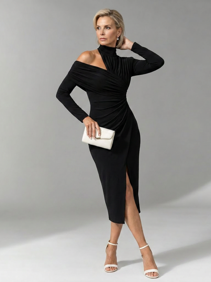 Viano | One Shoulder Draped Midi Dress