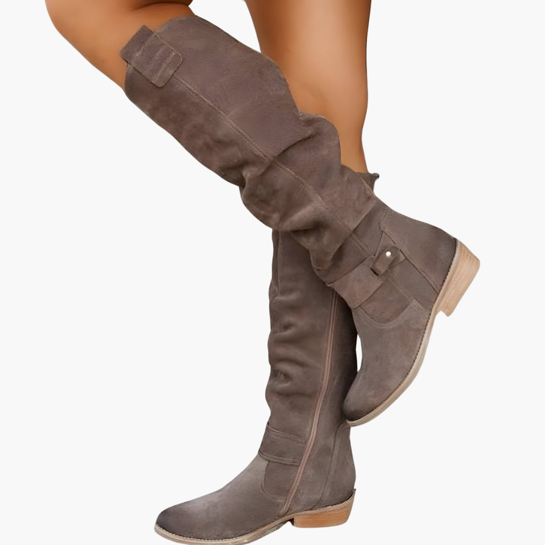 Women’s Knee-High Boots with Side Zip and Block Heel