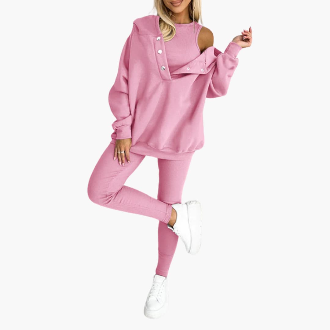 Women’s Three-Piece Lounge Set with Vest, Long Sleeve Top and Trousers