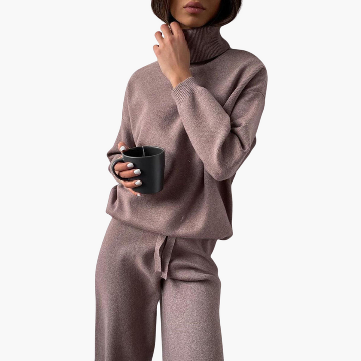 Women’s Knitted Lounge Set with Wide-Leg Pants