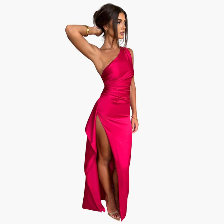 Women’s One-Shoulder Maxi Dress with Ruched Bodice