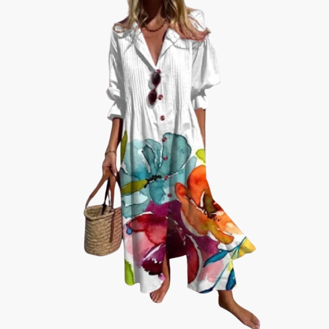 Women’s V-Neck Long Sleeve Ankle-Length Dress