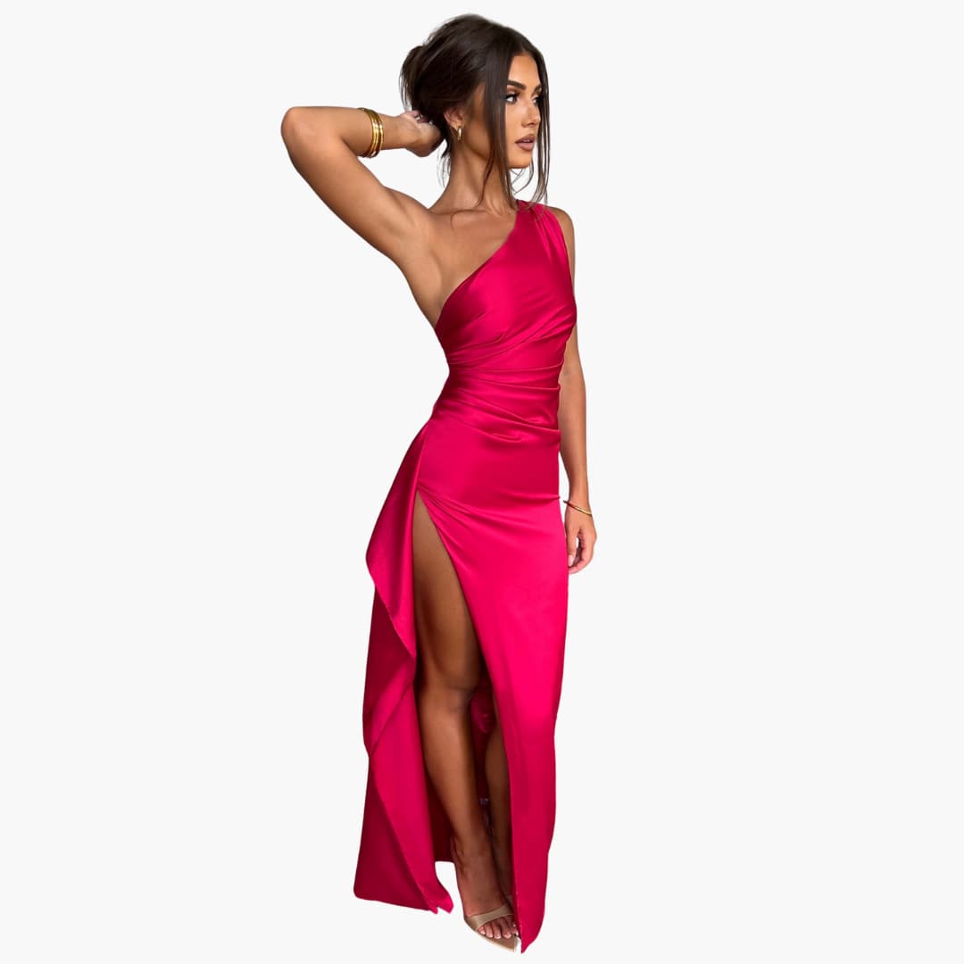Women’s One-Shoulder Maxi Dress with Ruched Bodice