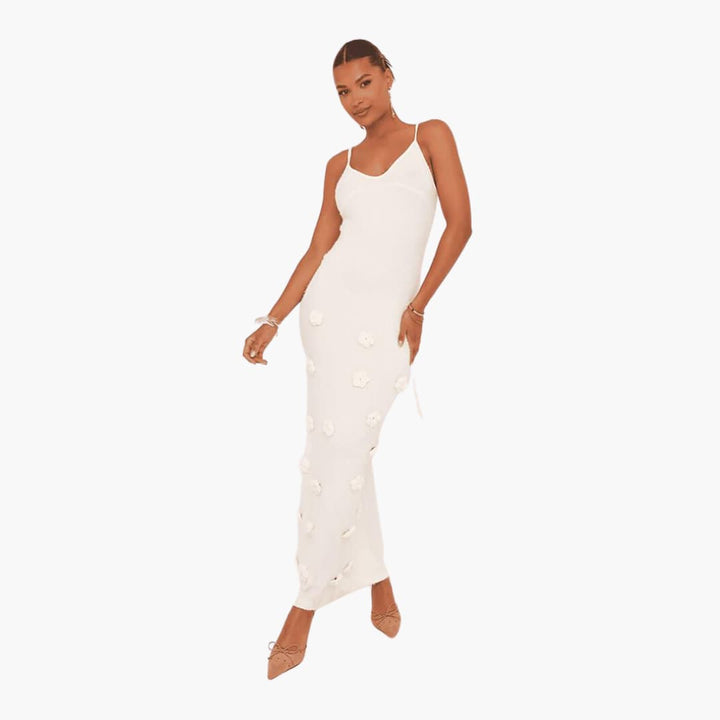 Women’s Strappy Maxi Dress with Low Neckline and Long Skirt