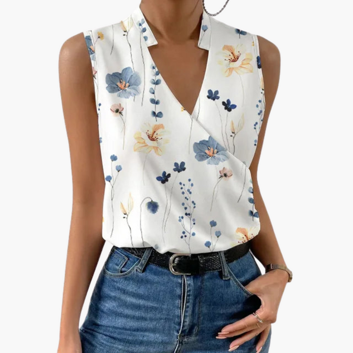 Women’s Top with V-Neck and Woven Construction