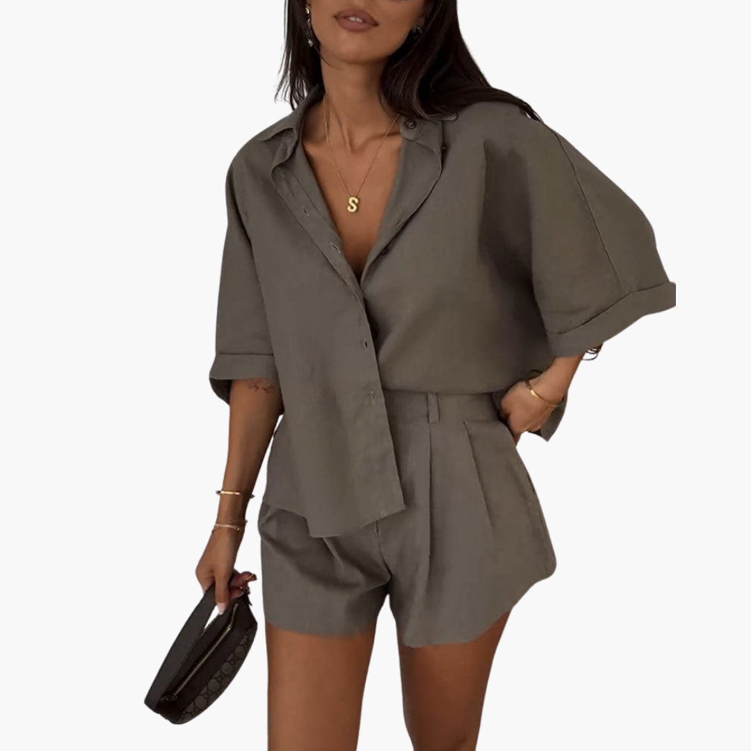 Women’s Two Piece Co Ord Set with Collared Shirt