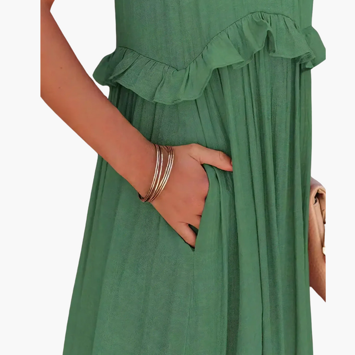 Women’s Maxi Dress with Cascading Ruffle Tiers and Adjustable Straps