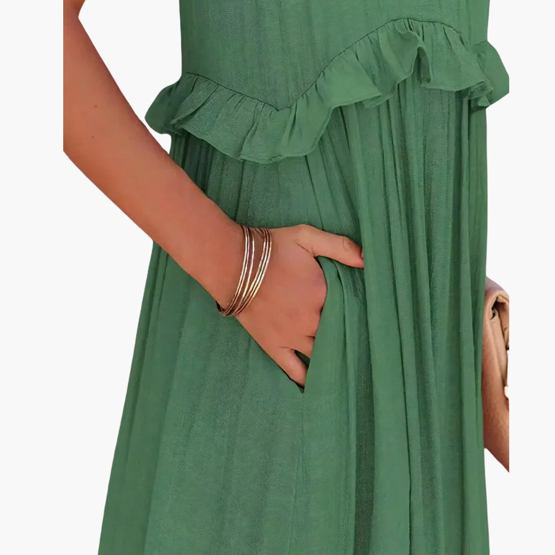 Women’s Maxi Dress with Cascading Ruffle Tiers and Adjustable Straps