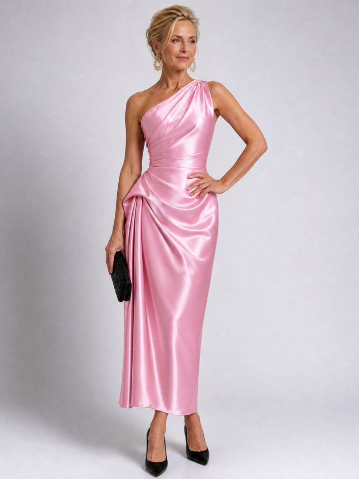 Zeima | One Shoulder Draped Satin Maxi Dress