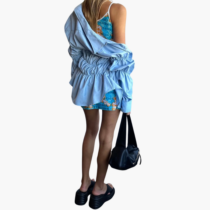 Women’s Blouse with Puff Sleeves and Ruched Front