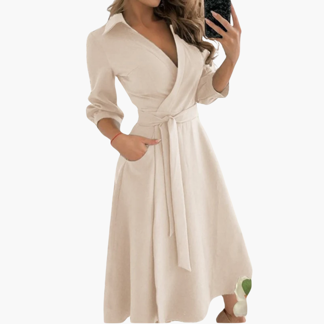 Women’s Midi Dress with Wrap and Self-Tie Waist