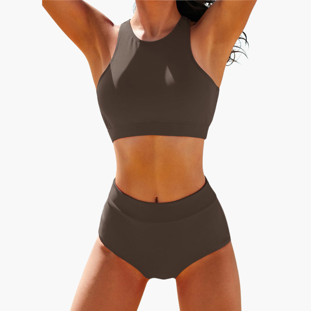 Women’s Bikini Set with Bustier Top and High-Waisted Bottoms