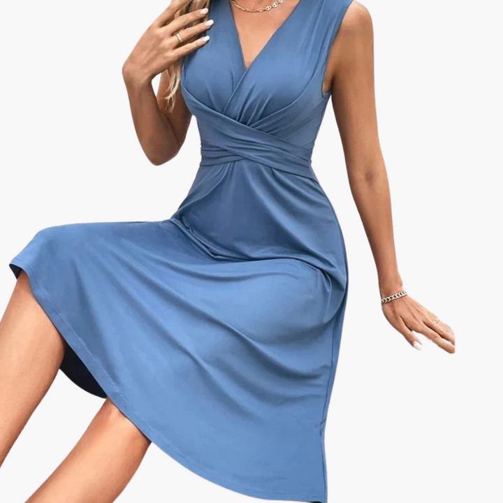 Women’s Midi Dress with Sleeveless Design and Knee - Length Cut