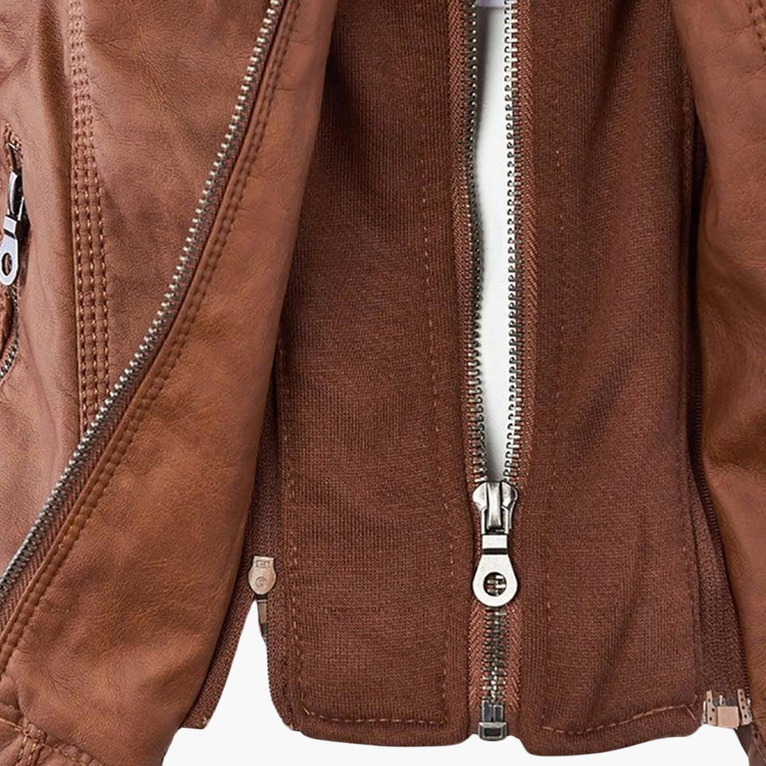 Women’s Zip-Up Faux Leather Jacket with Tailored Fit