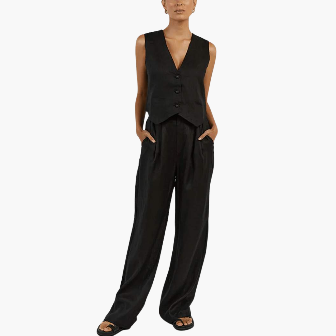Women’s V-Neck Vest and Wide-Leg Pants Set