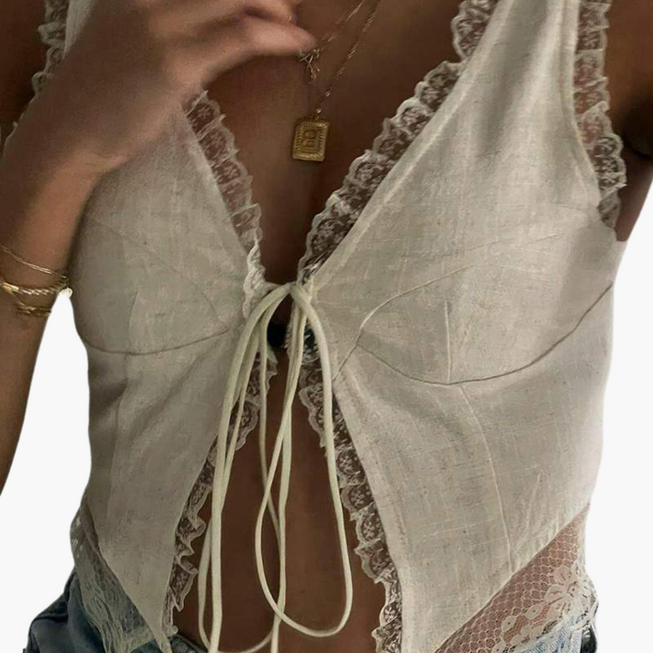 Women’s V-Neck Top with Lace Trim