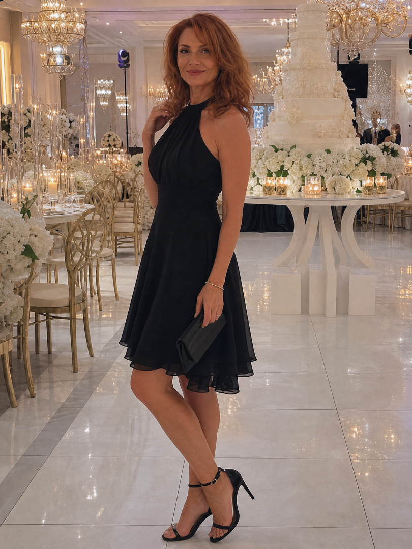Iyla | Halter Neck Layered Hem Knee Length Dress