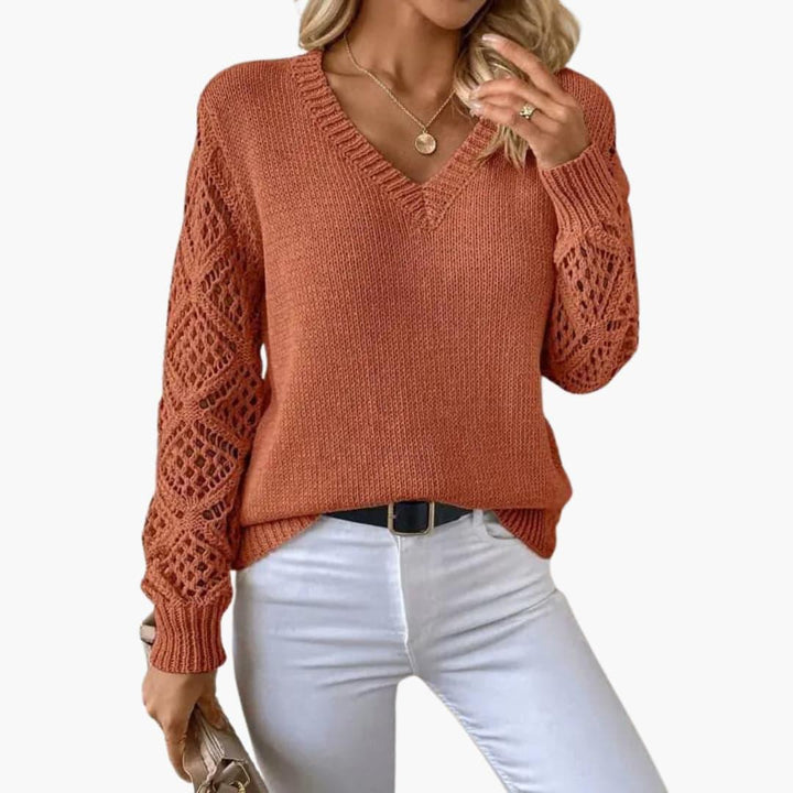 Jade | Stylish V-Neck Sweater With Handmade Details -  Made By Riley