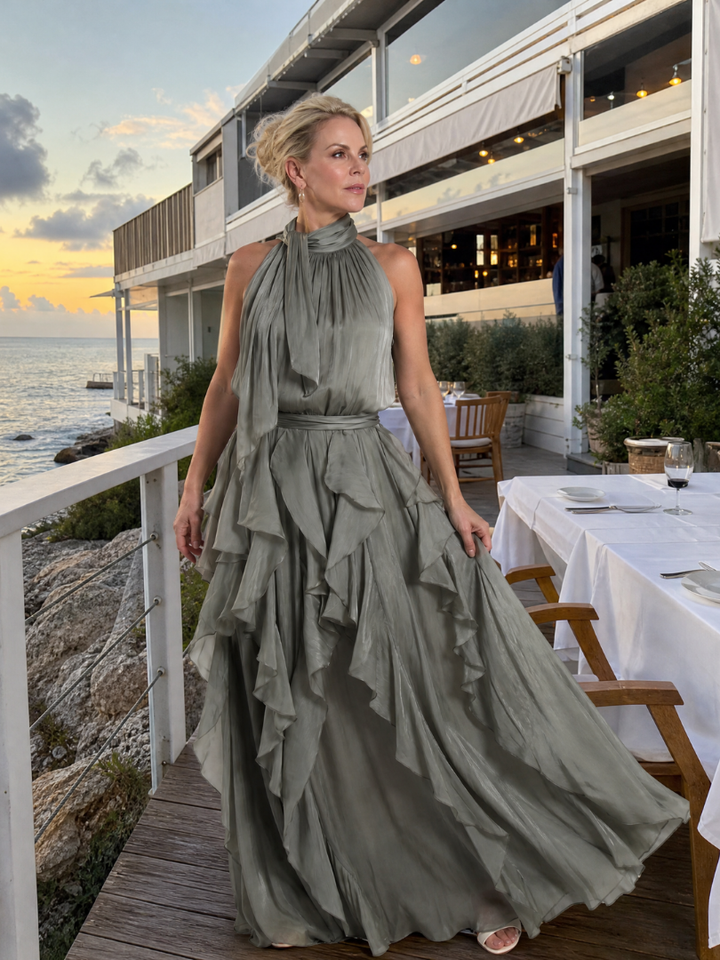 Melisande | Halter Neck Ruffle Tiered Maxi Dress