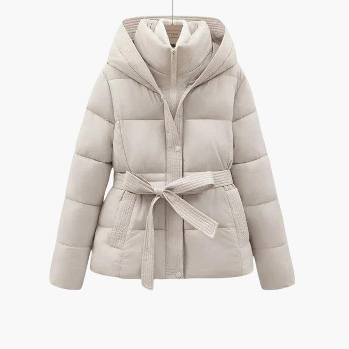 Belted Puffer Jacket with Hood – Women&