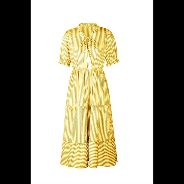 Women’s Dress with V-Neck and Puff Sleeves