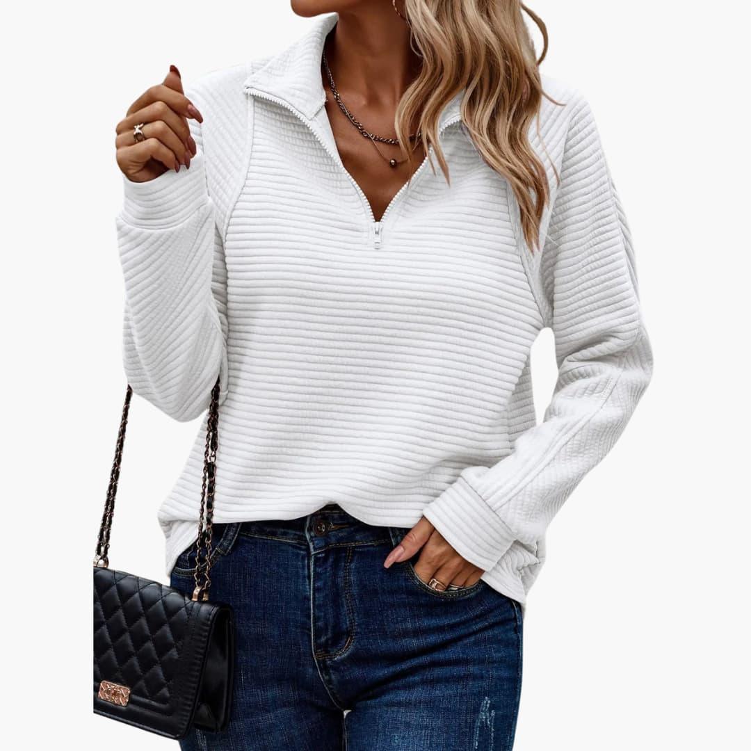 Women’s Sweater with Quarter-Zip Neckline and Ribbed Knit Texture