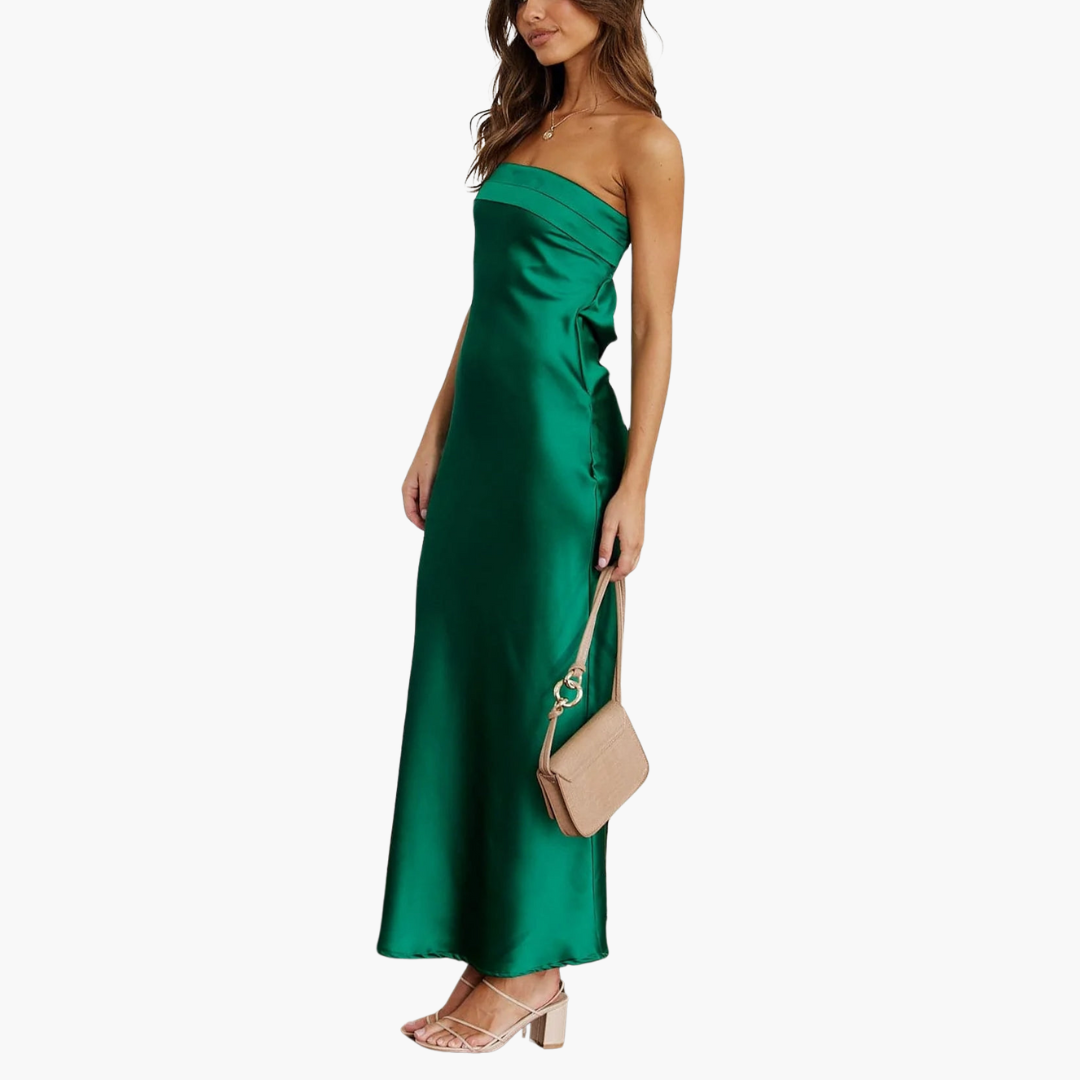 Women’s Maxi Dress with Strapless Neckline and Side Slit