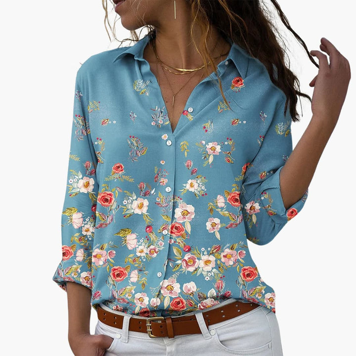 Women’s Blouse with Button Fastening and Printed Design
