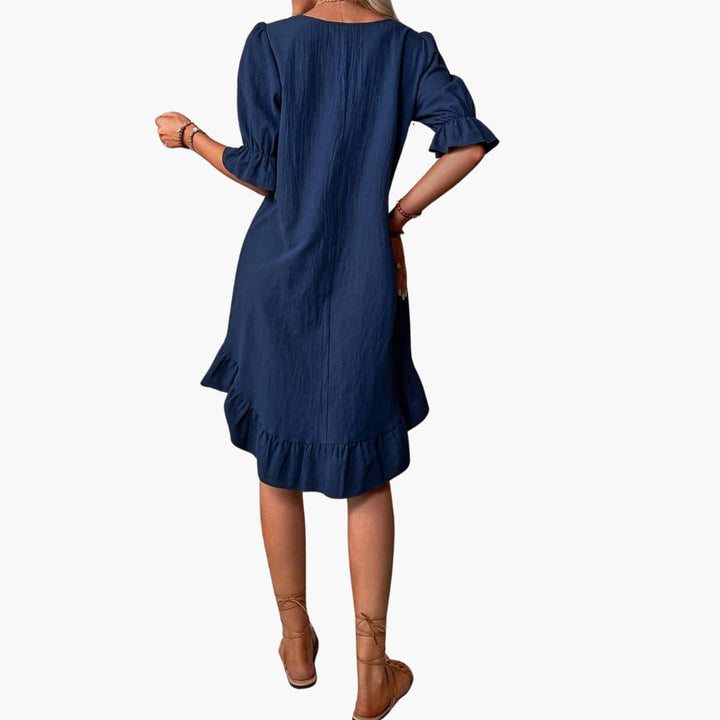 Women’s Midi Dress with Puff Sleeves and Ruffle Hem