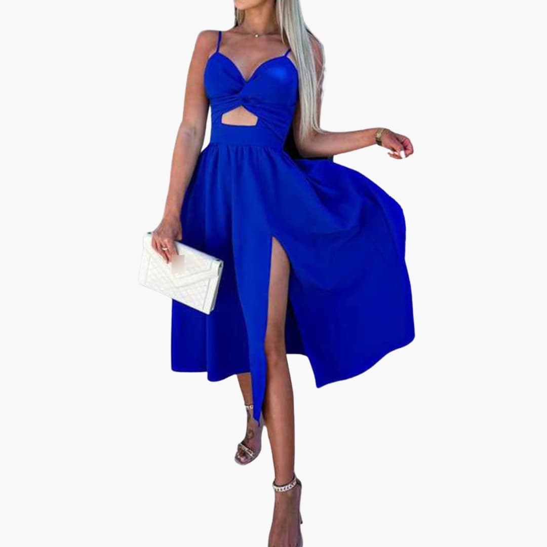 Women’s Midi Dress with Twist Front and Front Slit