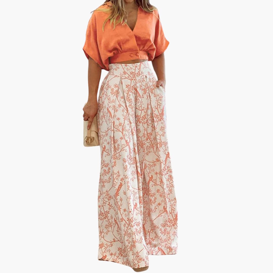 Women’s two-piece set with puff sleeve top and palazzo Pants