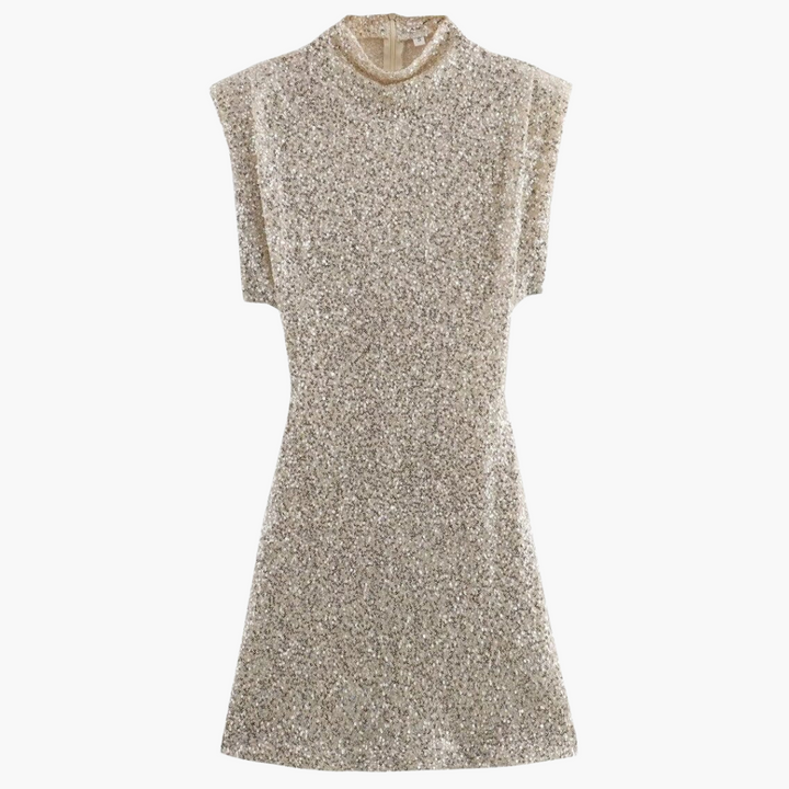 Women’s Mini Dress with Shoulder Pads and Glitter Finish