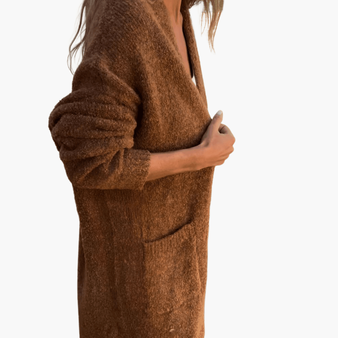 Women’s Longline Cardigan with Long Sleeves and Relaxed Fit