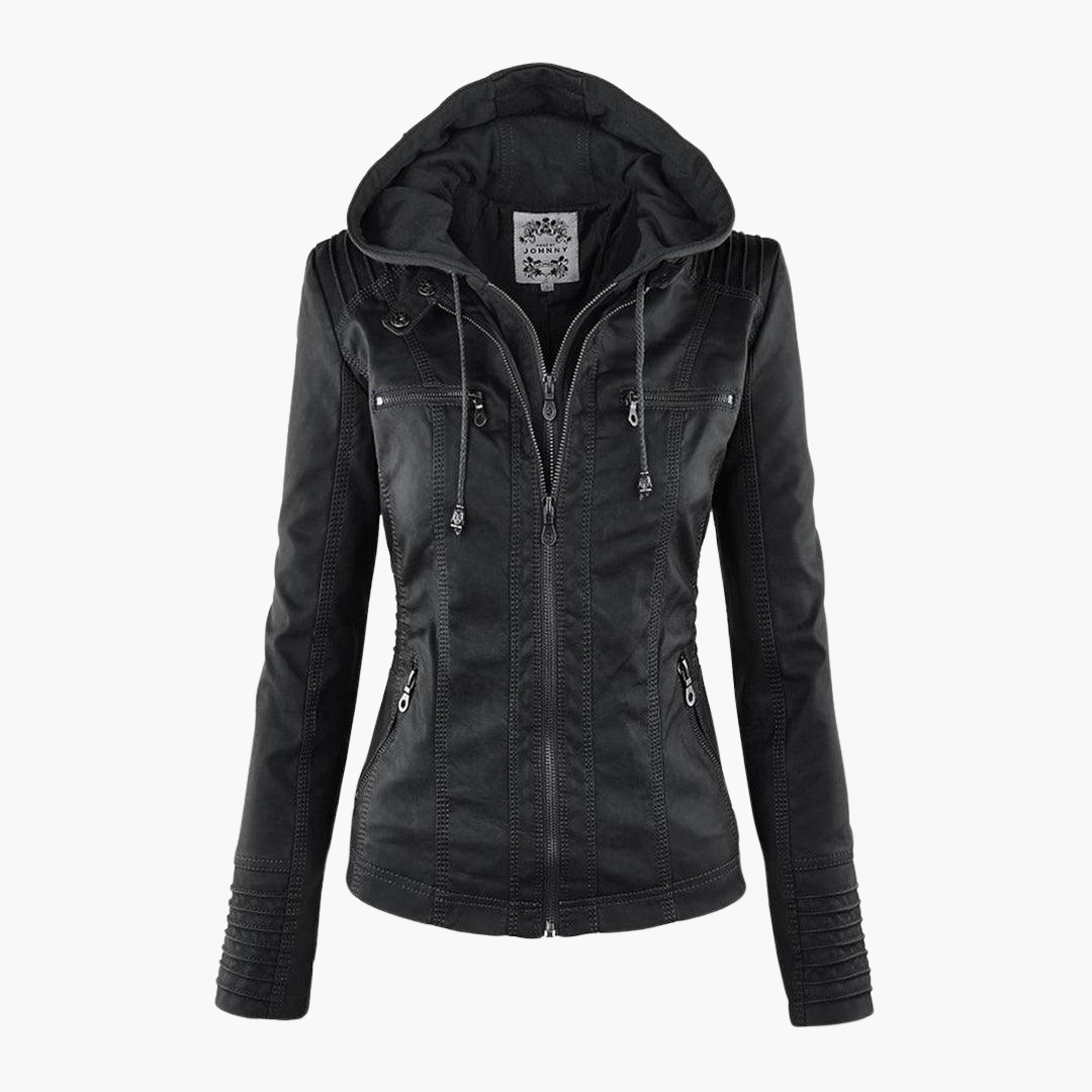 Women’s Zip-Up Faux Leather Jacket with Tailored Fit