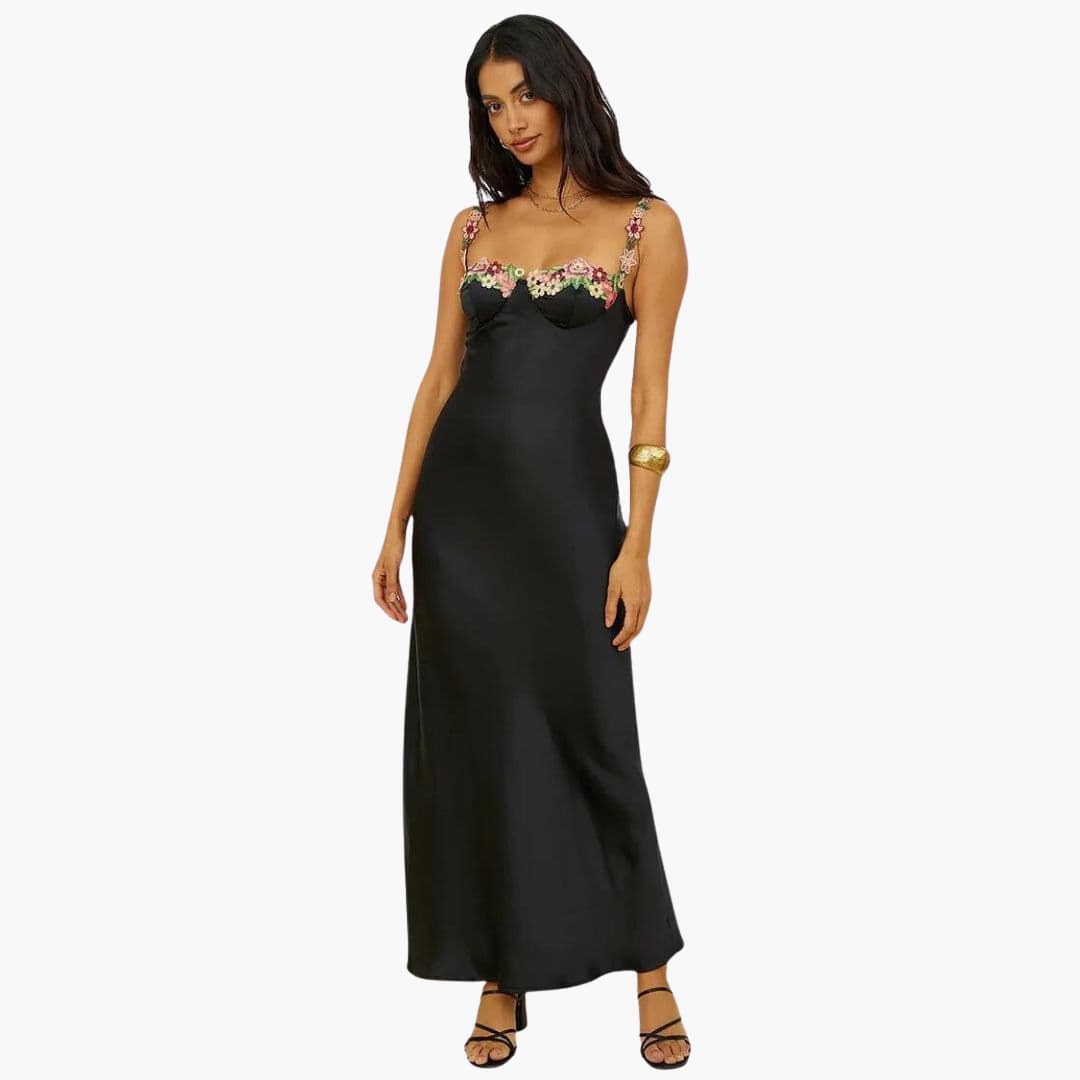 Women’s Embroidered Sleeveless Dress with Spaghetti Straps