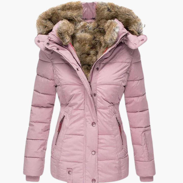 Women Hooded Parka Jacket with Fur Lining and Slim Fit