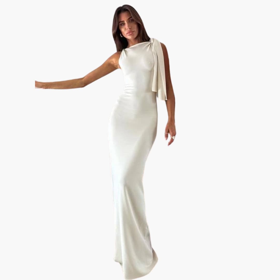 Women’s One-Shoulder Maxi Dress with Knotted Detail
