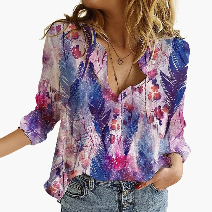 Women’s Blouse with Button Front and Roll-Up Sleeves