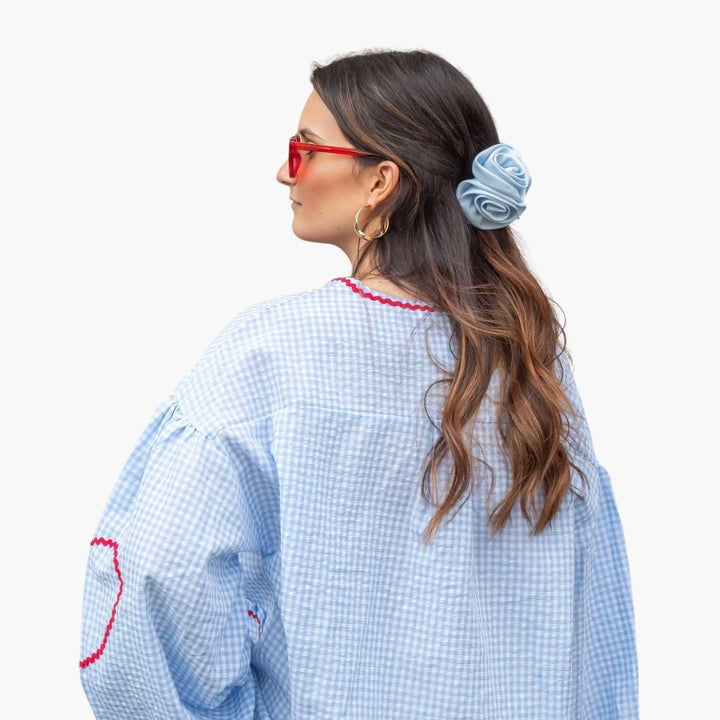 Women’s Blouse with Gingham Pattern and Tie-Front Detail