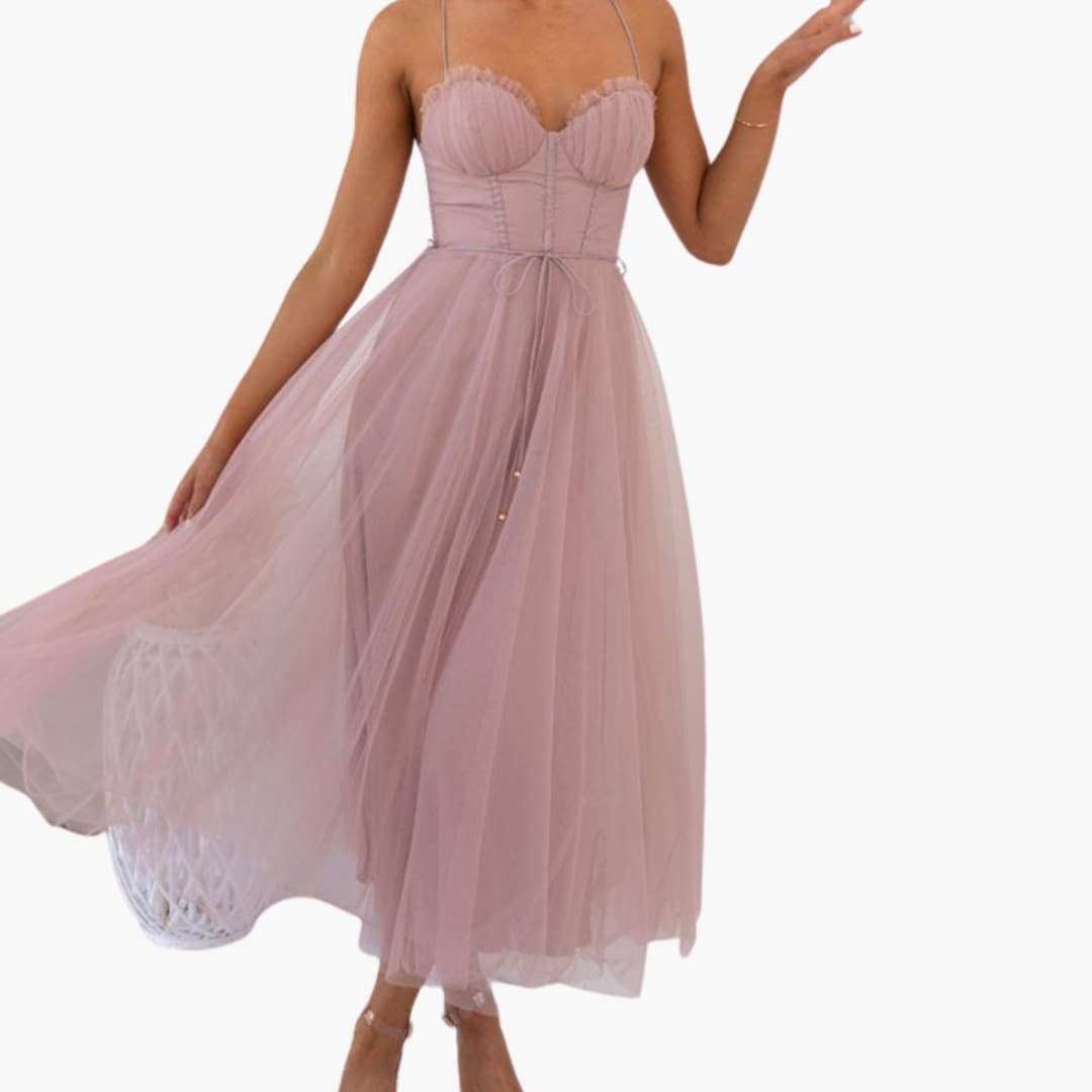 Women’s Tulle Maxi Dress with Spaghetti Straps and Tiered Skirt