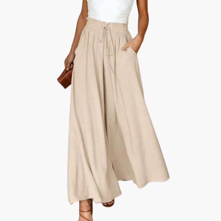 Women’s Wide-Leg Pants with High Waist and Elastic Waistband