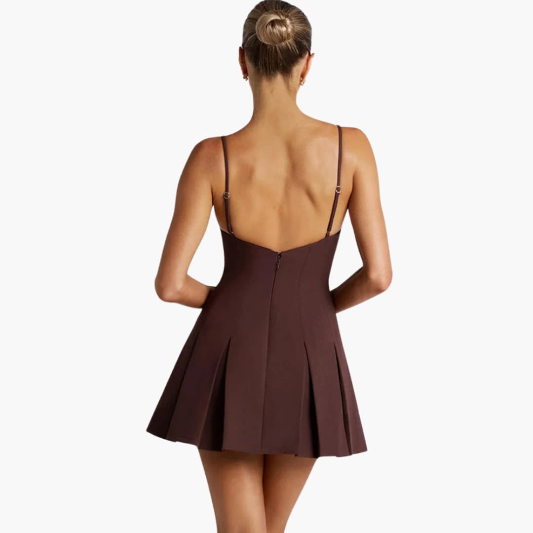 Women’s Mini Dress with Spaghetti Straps and Pleated Skirt