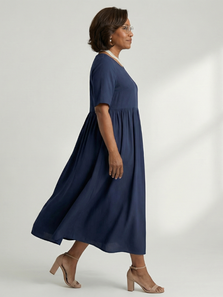 Ciren | Simple Gather Midi Dress