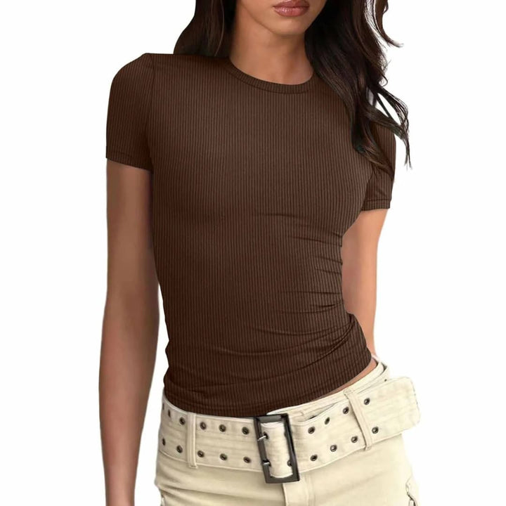 Women’s Cropped T-shirt with Ribbed Texture and Slim Fit