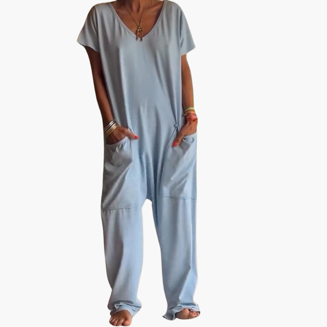 Women’s V-Neck Jumpsuit with Relaxed Drape