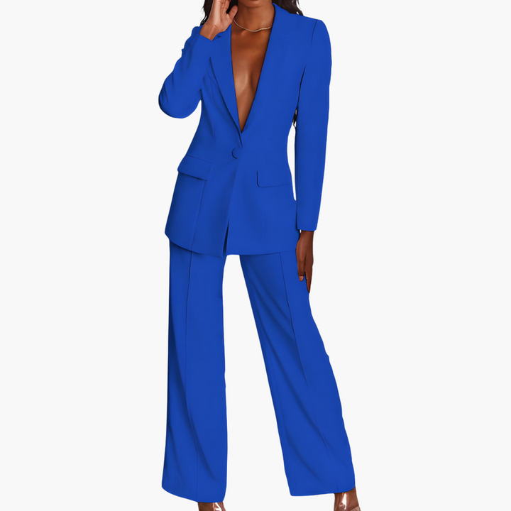 Women’s Suit Set with Single-Button Blazer and Straight-Leg Pants