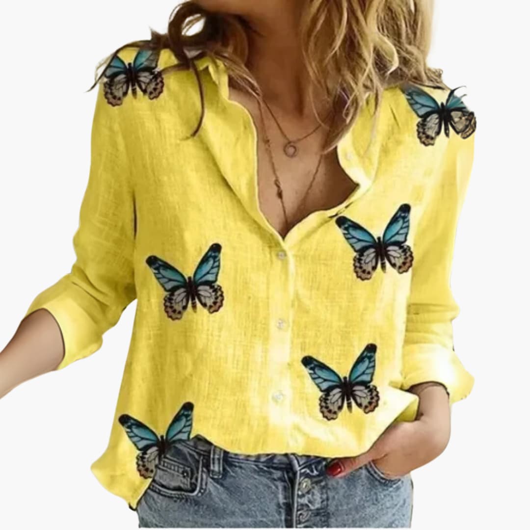 Women’s Blouse with Button Fastening and Printed Design